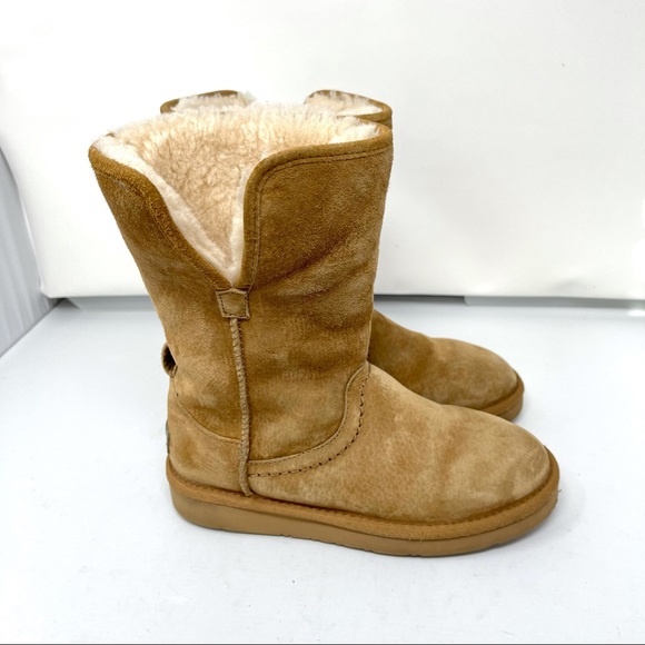 Ugg Chestnut Pull On Sherpa lined Leather Boots size 5 Great - Picture 4 of 12